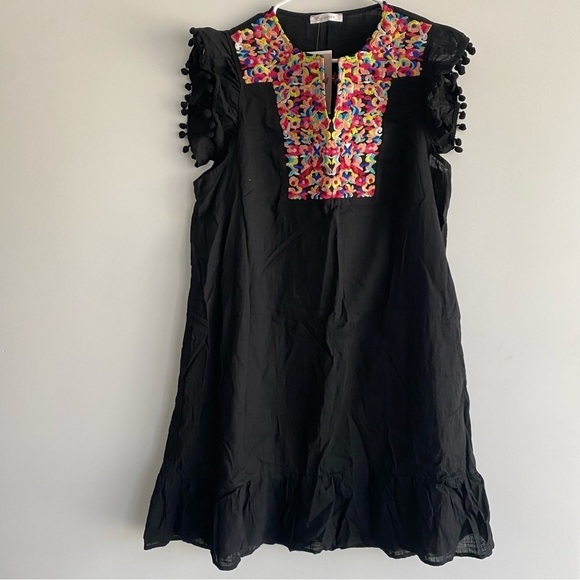 Women's Mini Dress Casual V Neck Floral Embroidery Ruffle Sleeveless KIRUNDO XL - Picture 6 of 10